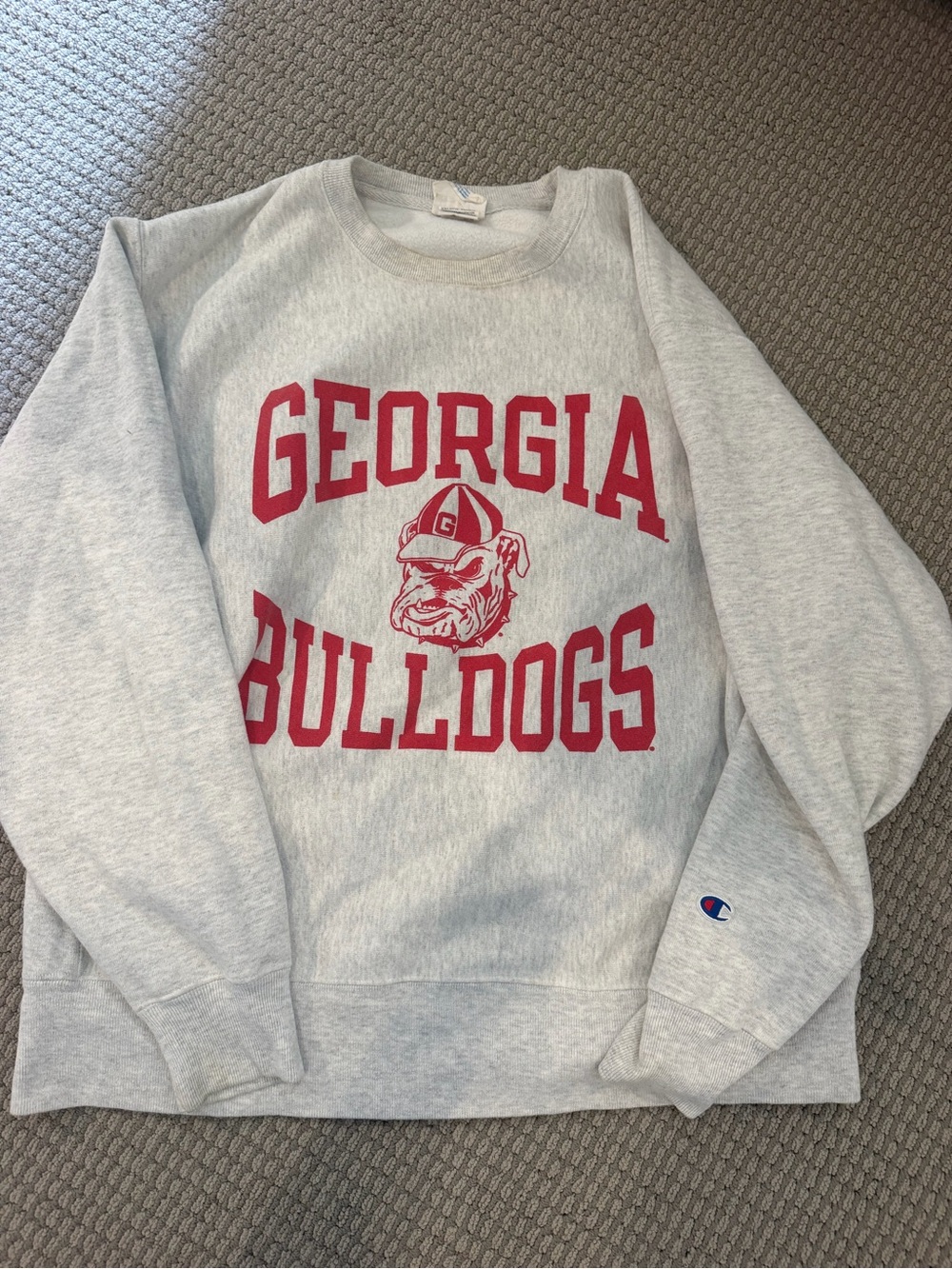 Champion Gray Crewneck with Red Georgia Bulldogs Logo UGA